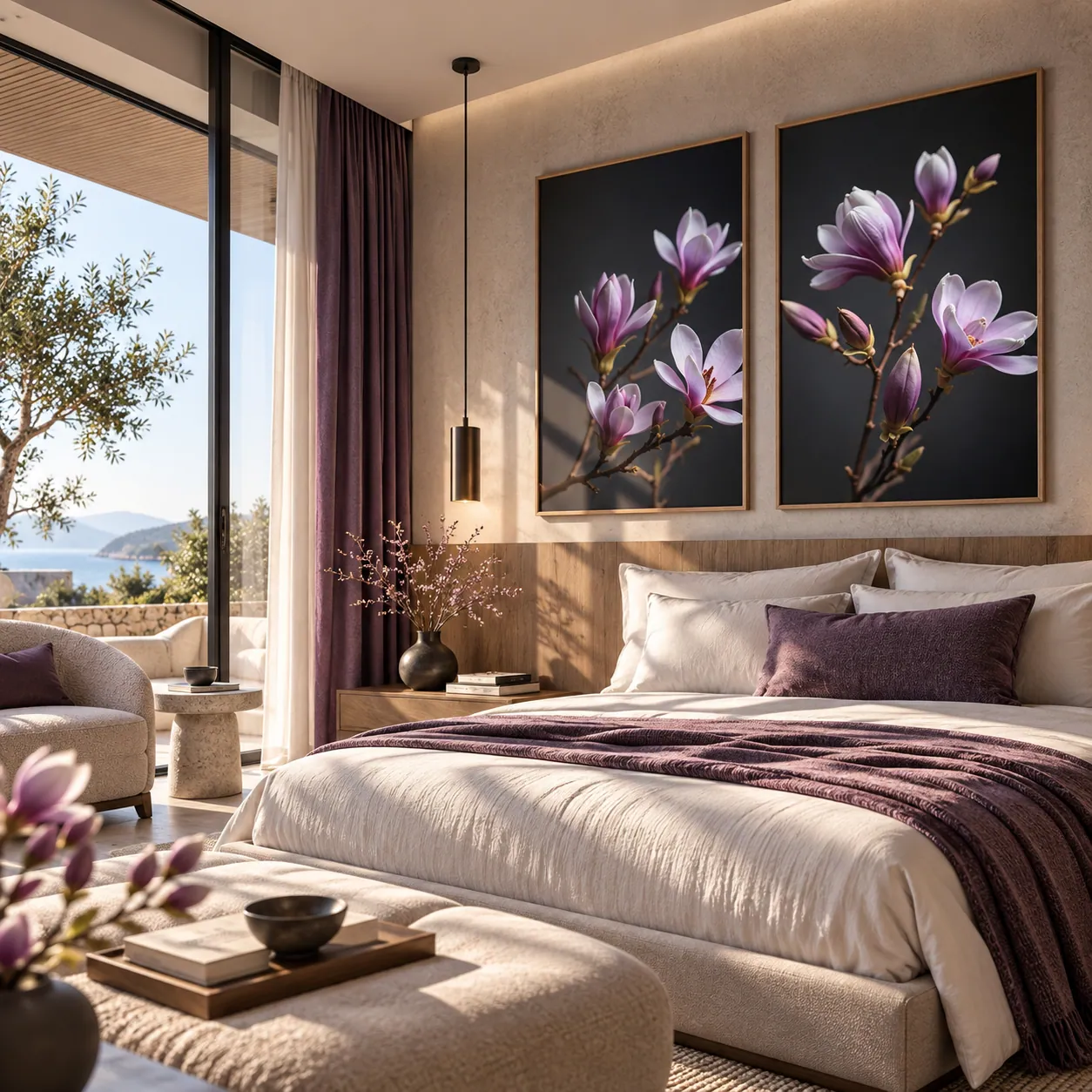Editorial visualisation of a coordinated botanical photographic series in a hotel room