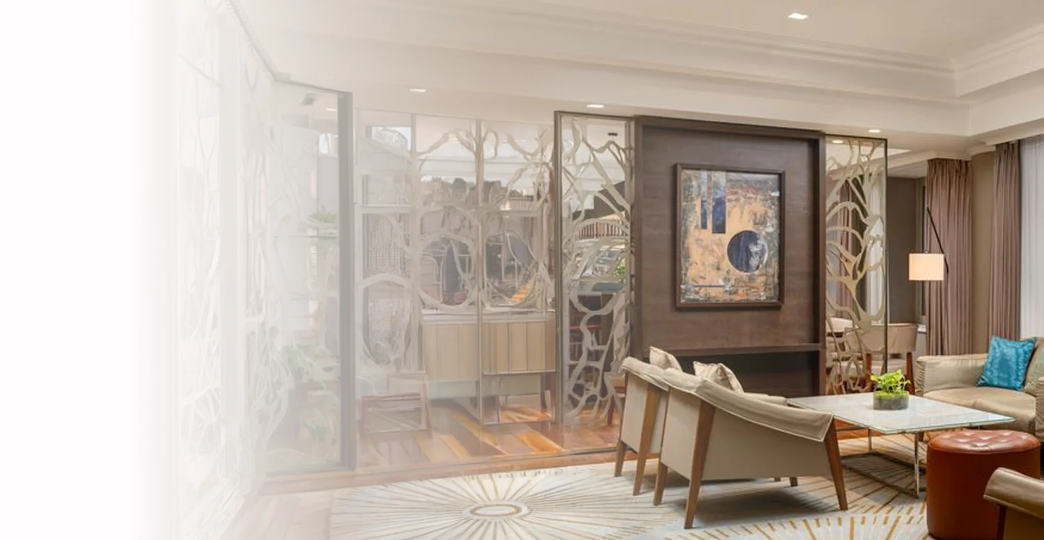 Abstract painting by Dan Andrei displayed in a private lounge at JW Marriott Bucharest Grand Hotel.