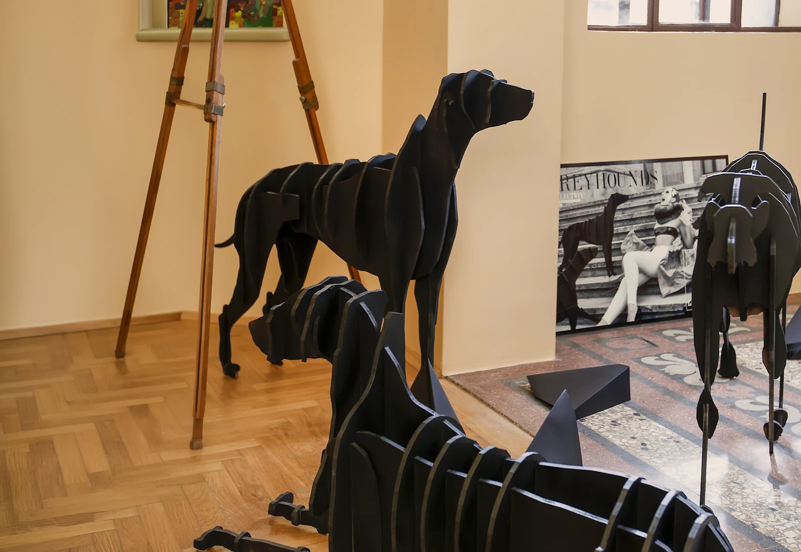 Sculpture activating the office beyond the wall-based collection.