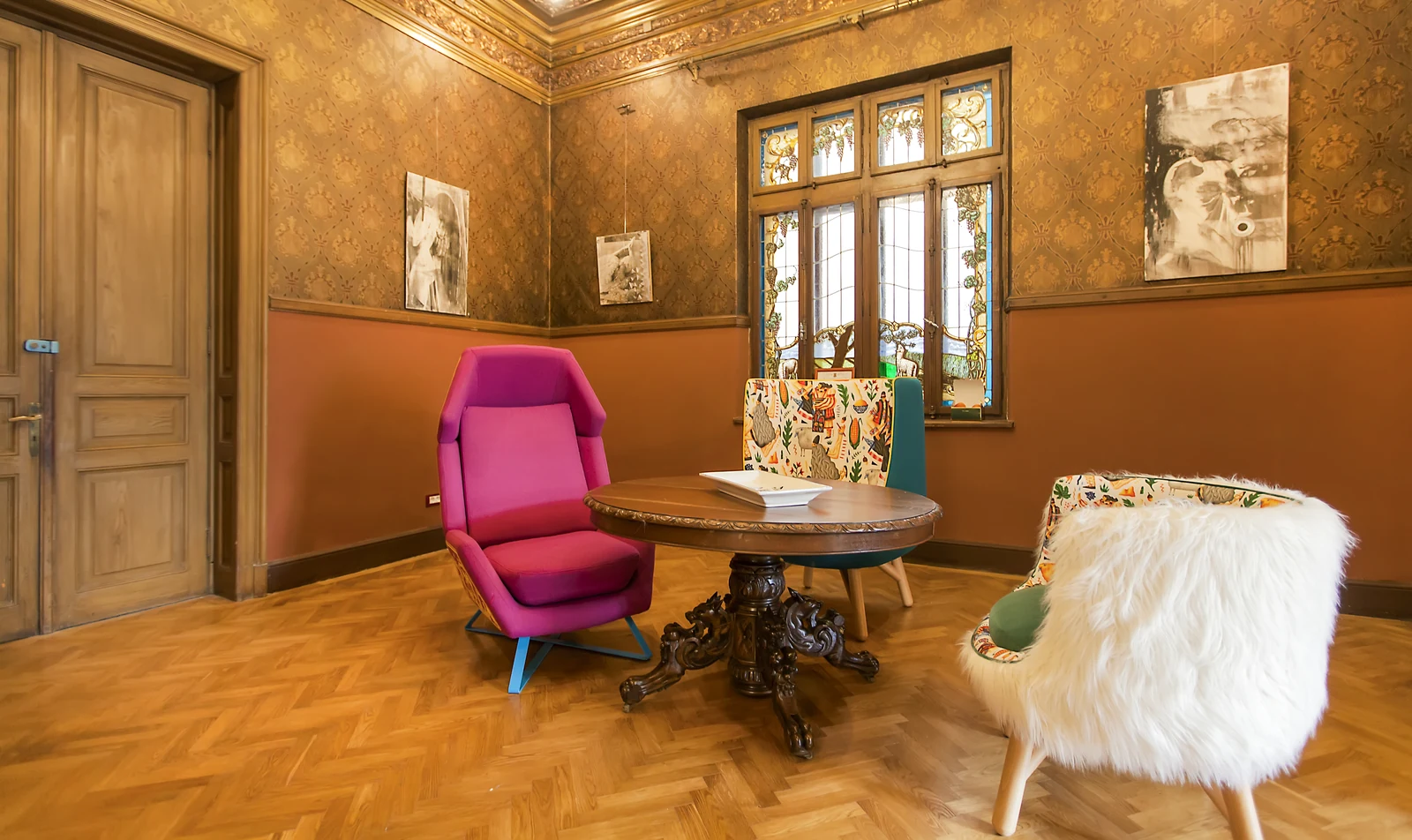 Artwork giving a distinct identity to spaces for meetings and creative work.